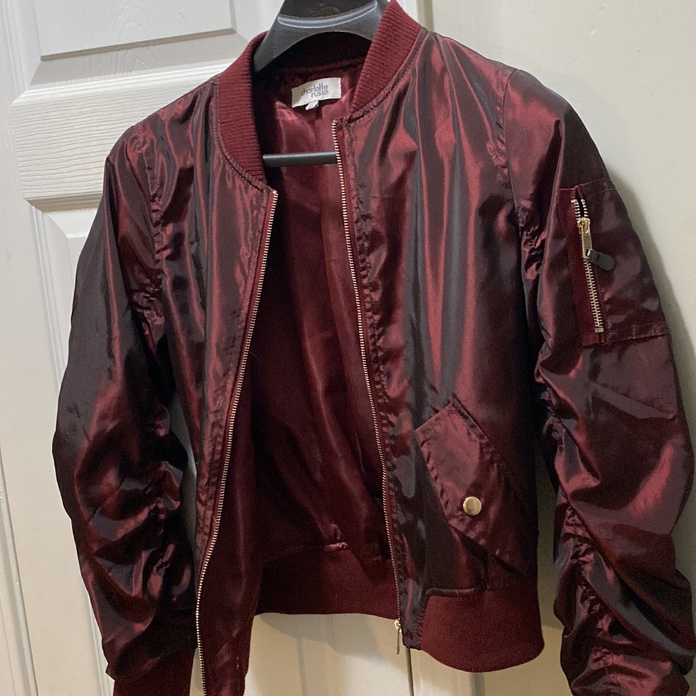 Womens Maroon Small Zipper Bomber Jacket